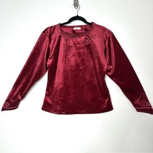 Castlecore Burgundy Velvet Embroidered Blouse Renaissance Princess Goblincore